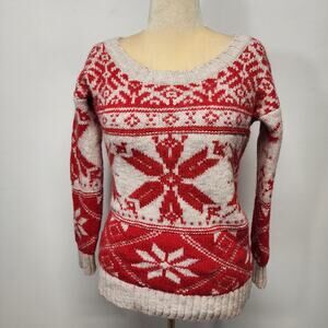 American Eagle Fair Isle Nordic Sweater Size M Red Cream Wool Alpaca Blend Knit